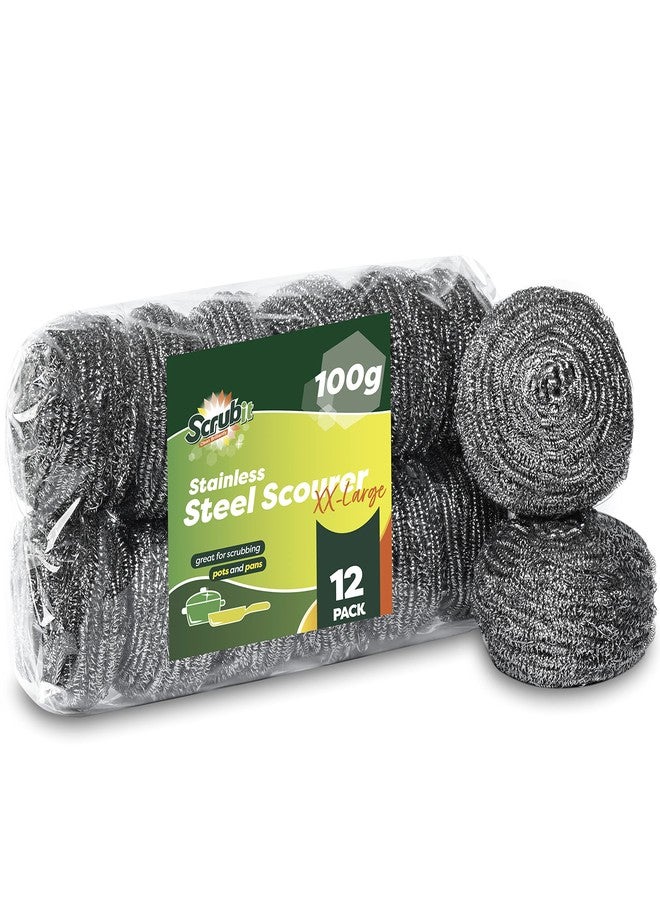 SCRUBIT 12 Pack Stainless Steel Scourers by Scrub It - Steel Wool Scrubber Pad Used for Dishes, Pots, Pans, and Ovens. Easy scouring for Tough Kitchen Cleaning. (XX Large (100 gram)) - Image 1