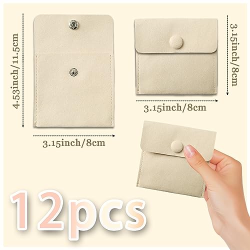 Heliltd 12pcs Microfiber Jewelry Pouch 8x8cm Microfiber Jewelry Packaging Bag Luxury Small Jewelry Gift Bag Small Jewelry Pouch Snap Button Envelope Style Packaging - Image 2