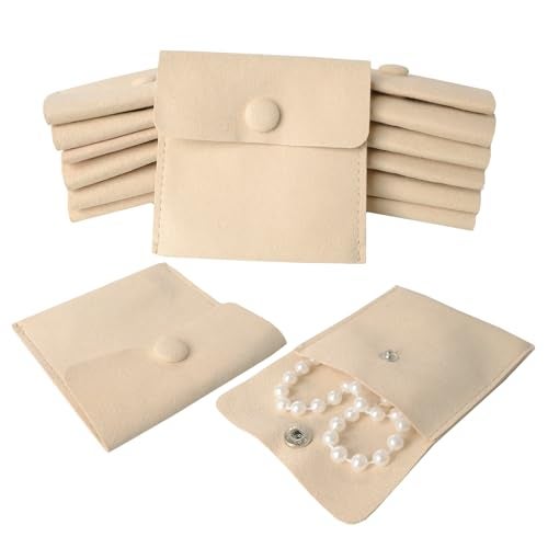 Heliltd 12pcs Microfiber Jewelry Pouch 8x8cm Microfiber Jewelry Packaging Bag Luxury Small Jewelry Gift Bag Small Jewelry Pouch Snap Button Envelope Style Packaging - Image 1