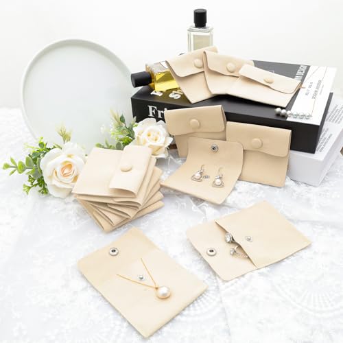 Heliltd 12pcs Microfiber Jewelry Pouch 8x8cm Microfiber Jewelry Packaging Bag Luxury Small Jewelry Gift Bag Small Jewelry Pouch Snap Button Envelope Style Packaging - Image 4