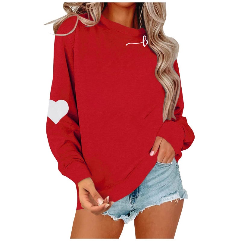 BEIDEFY Valentine Sweatshirt for Womens Heart Love Valentines Long Sleeve Shirts Casual Round Neck Pullover Top Red - Image 4