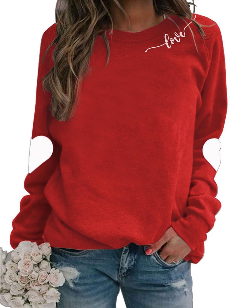 BEIDEFY Valentine Sweatshirt for Womens Heart Love Valentines Long Sleeve Shirts Casual Round Neck Pullover Top Red - Image 1