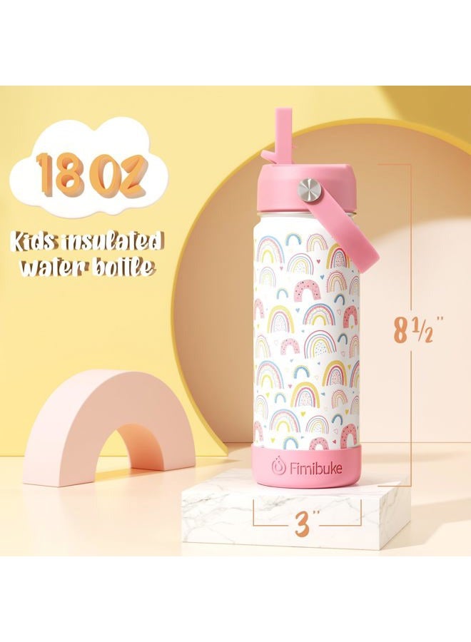Fimibuke Kids Insulated Water Bottle - 18oz BPA-FREE 18/8 Stainless Steel Metal Water Bottle with Straw for School Travel Tumbler Leak Proof Kids Cup 018 - Image 2