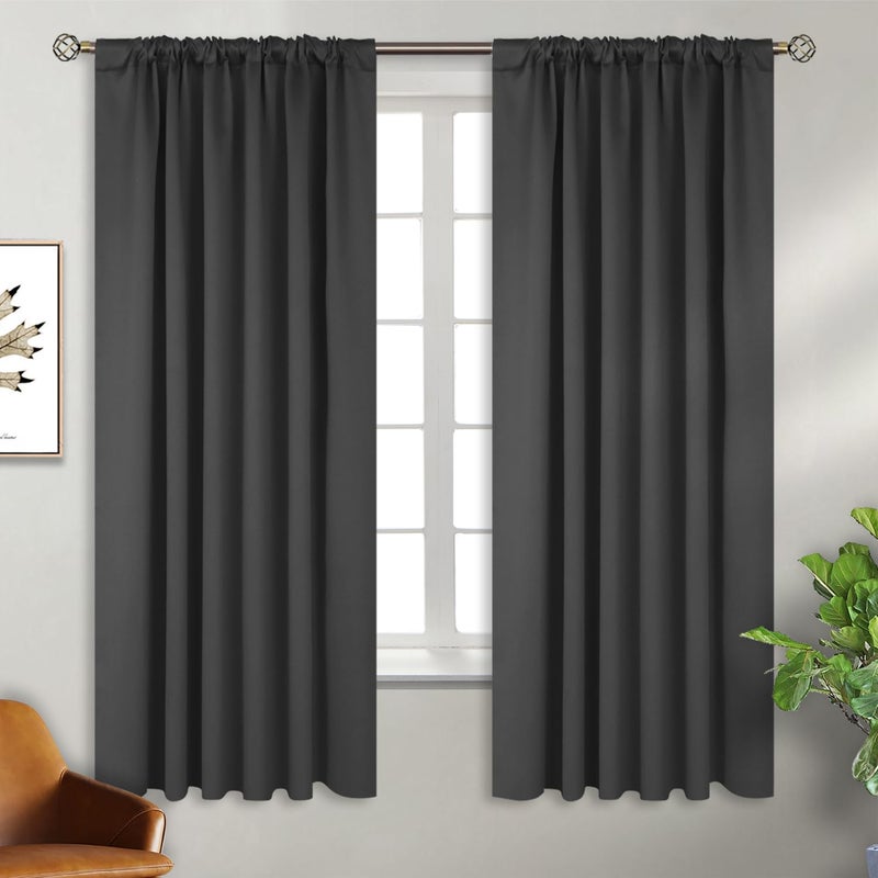 BGment Rod Pocket and Back Tab Blackout Curtains for Bedroom - Thermal Insulated Room Darkening Curtains for Living Room  2 Window Curtain Panels (52 x 63 Inch  Dark Grey) - Image 3