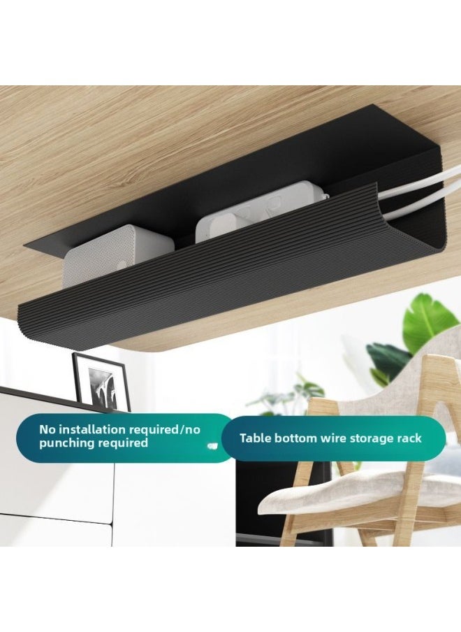 Under-desk Cable Management Rack Desk Wire Storage Box Desktop Row Hub Computer Desk Bottom Cable Organizer Artifact-Color:40cm Quiet Black Cable Storage Special Under The Table - Super Sticky Acrylic Glue [load Bearing Up To 5kg]  - Image 3