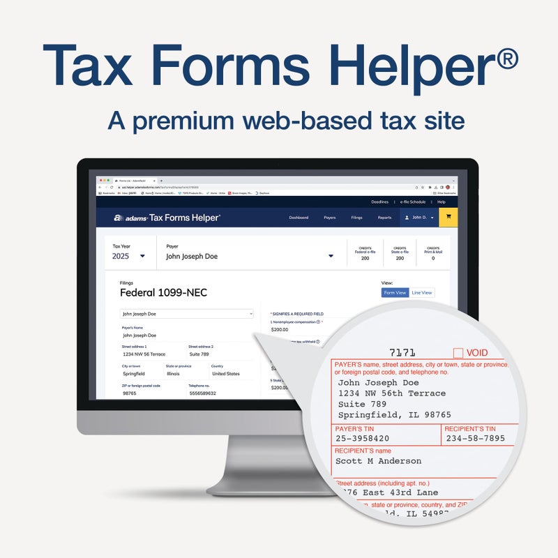 Adams 1099 NEC Forms 2025, 4-Part Kit for 50 Recipients, Includes 50 Envelopes, 6 1096 Forms, QuickBooks Compatible, eFile Access and Printing Through Adams Tax Forms Helper Software (1017235) - Image 5