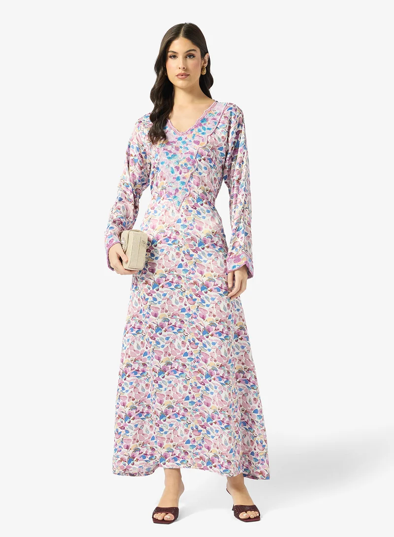 ARABIAN CLOSET Embellished Belted Jalabiya