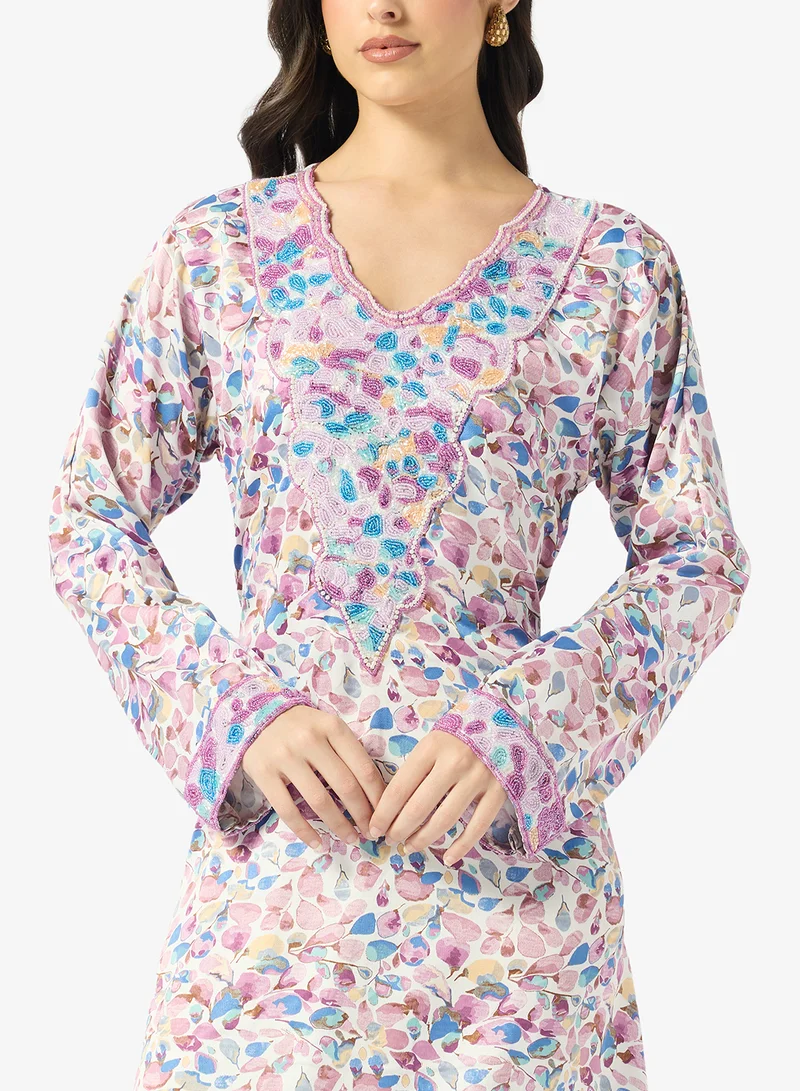 ARABIAN CLOSET Embellished Belted Jalabiya