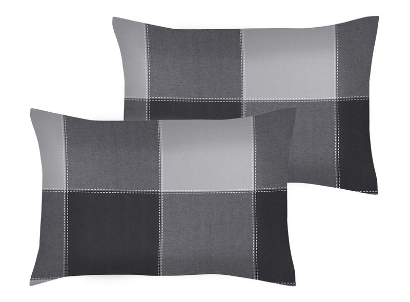 Airwill 100% Cotton Checkered Pattern Flap Pillow Covers (46x69cm)(Black, Grey, Pack of 2 Pieces) - Image 1