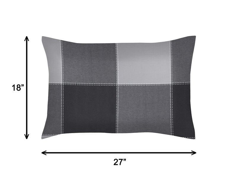 Airwill 100% Cotton Checkered Pattern Flap Pillow Covers (46x69cm)(Black, Grey, Pack of 2 Pieces) - Image 2