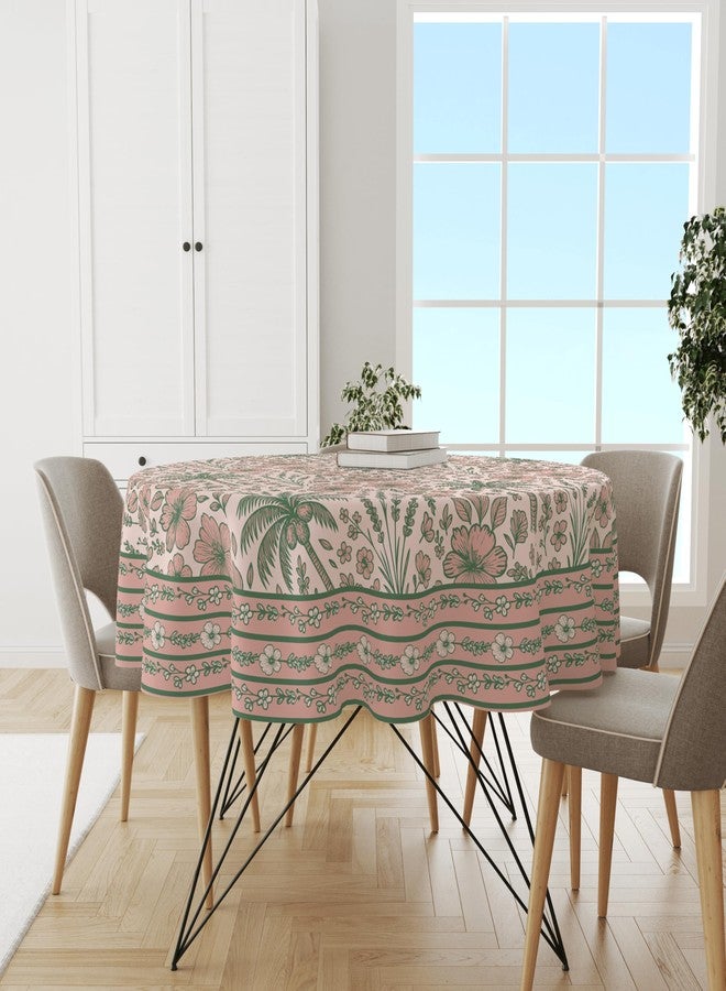 Astitva Premium 100% Cotton Round Table Cloth | 60-Inch Circular 4-Seater Table Cover with Elegant Designed Border - Sea Vacay Print - Image 1