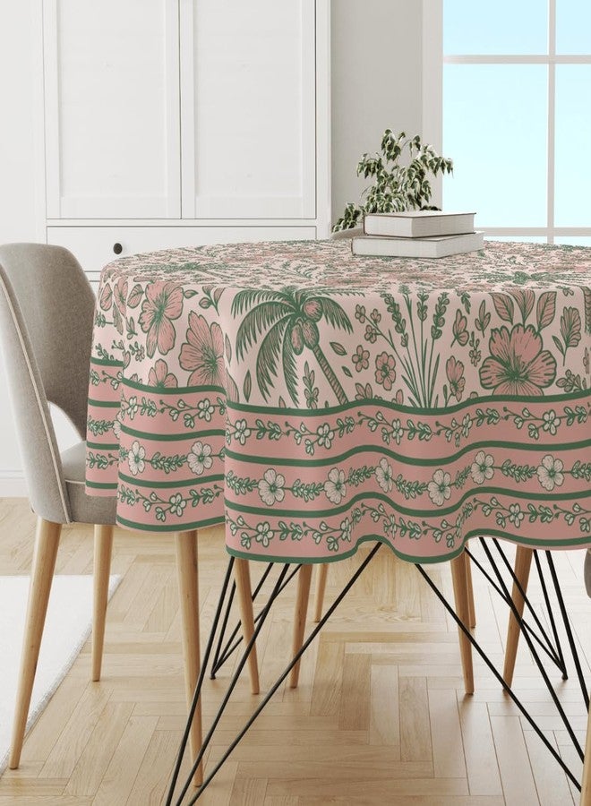 Astitva Premium 100% Cotton Round Table Cloth | 60-Inch Circular 4-Seater Table Cover with Elegant Designed Border - Sea Vacay Print - Image 2