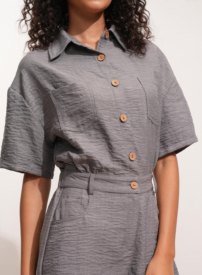 Tokyo Talkies Tokyo Talkies Textured Collared Jumpsuit with Button Detail - Image 5