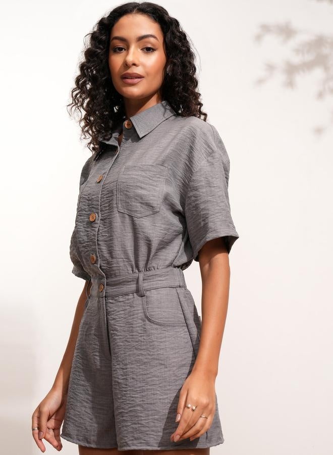 Tokyo Talkies Tokyo Talkies Textured Collared Jumpsuit with Button Detail - Image 4