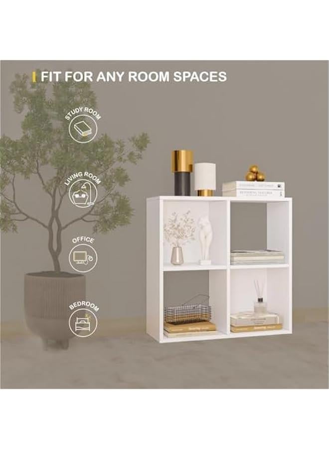 هوكور Durku Cube Bookcase,4 Cube Storage Organizer Shelves, Stackable Wood Bookcase Fits Cubby Bins for Organization, Dorm Teen Room Decor & Home Office, Easy Assembly,White (4 Cube) - Image 3