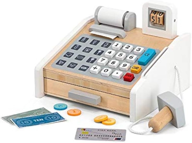 Wooden Cash Register Toy, Grey/White
