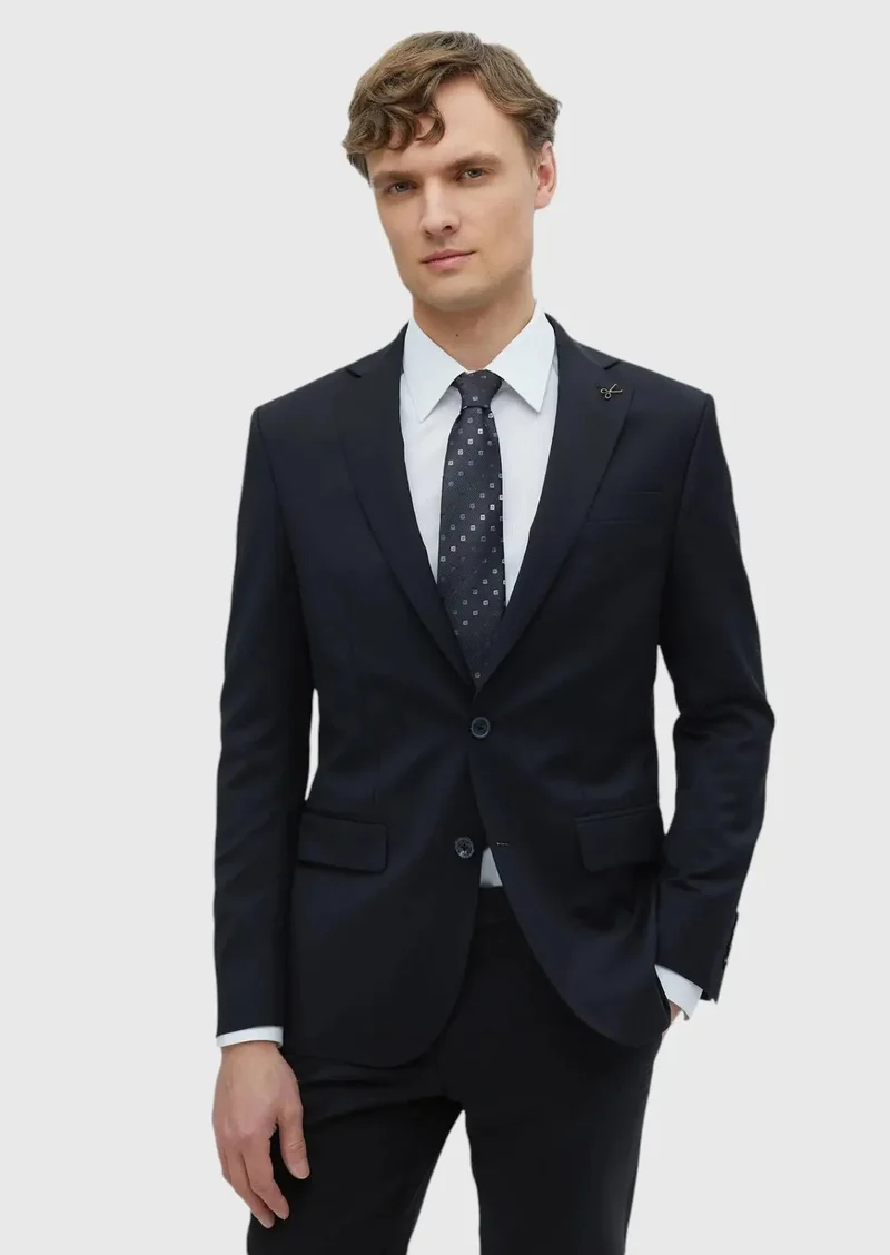 RAMSEY Black Plain Modern Fit 100% Wool Suit