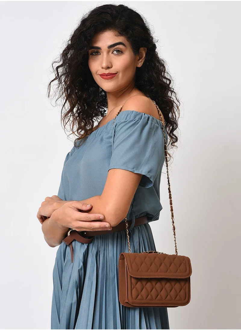 Haute Sauce Quilted Quest Brown Cross Body Bag