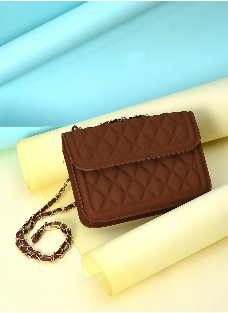 Haute Sauce Quilted Quest Brown Cross Body Bag