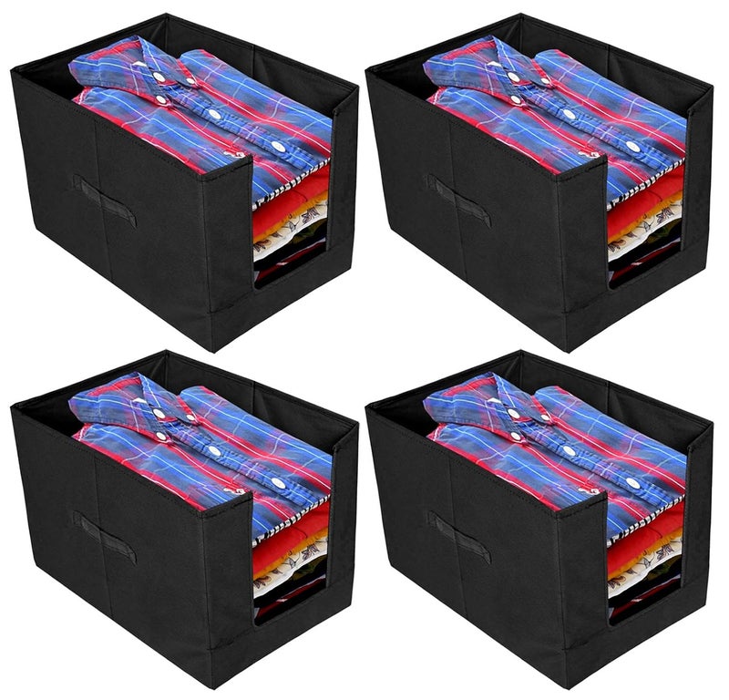 Kuber Industries 4 Pieces Non Woven Shirt StackerShirt Organizer Wardrobe Organizer BlackKUBMART2891 - Image 1