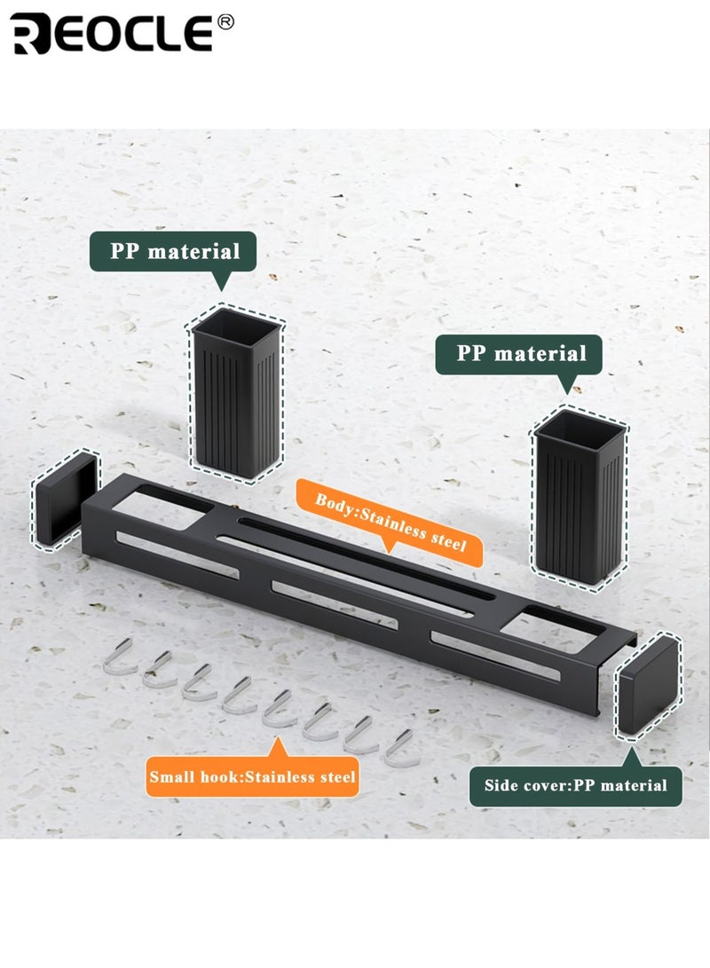 REOCLE Stainless Steel Wall Mounted Kitchen Knife Rack with 8 Hook Holder Detachable Storage Rack for Knives Chopsticks Drilled and Non-Drilled Installation for Home Use - Image 5