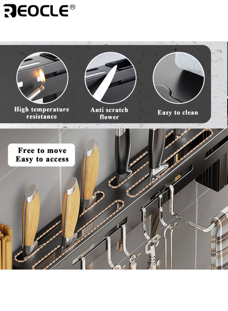REOCLE Stainless Steel Wall Mounted Kitchen Knife Rack with 8 Hook Holder Detachable Storage Rack for Knives Chopsticks Drilled and Non-Drilled Installation for Home Use - Image 2