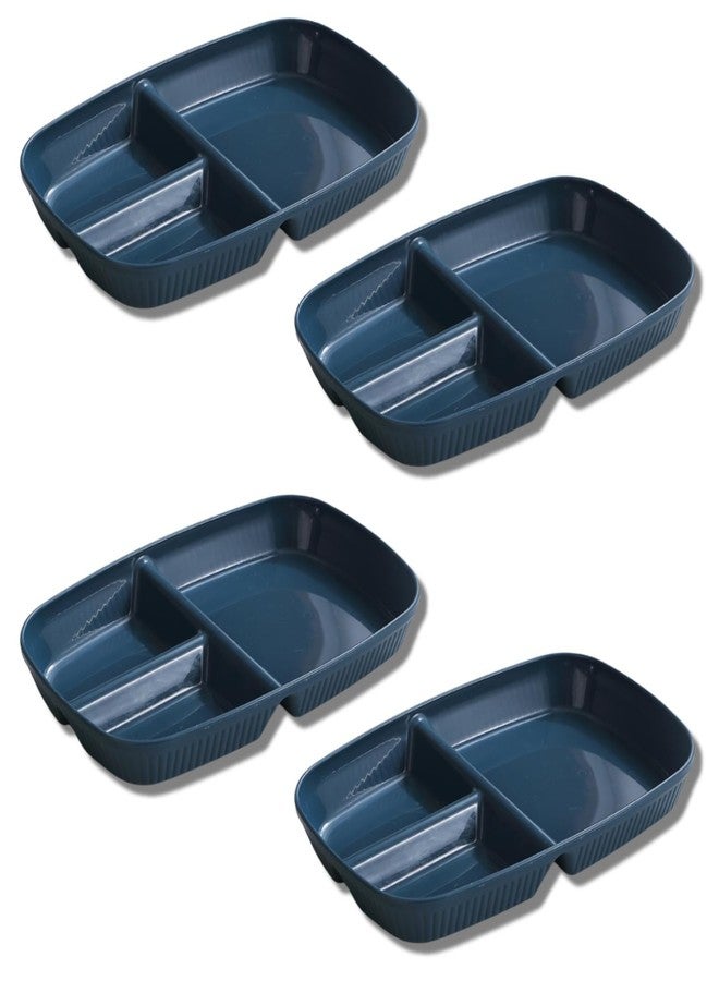 Amillee Wheat Straw Rectangular Divided Plates for Healthy Eating, 3 Sections Dinner Plates for Adults, Kids, Campers, and Portion Control, Microwave and Dishwasher Safe Dish (Pack of 4,Dark Blue) - Image 1