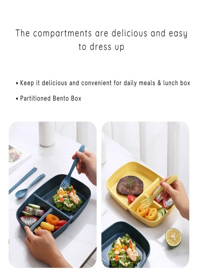 Amillee Wheat Straw Rectangular Divided Plates for Healthy Eating, 3 Sections Dinner Plates for Adults, Kids, Campers, and Portion Control, Microwave and Dishwasher Safe Dish (Pack of 4,Dark Blue) - Image 5