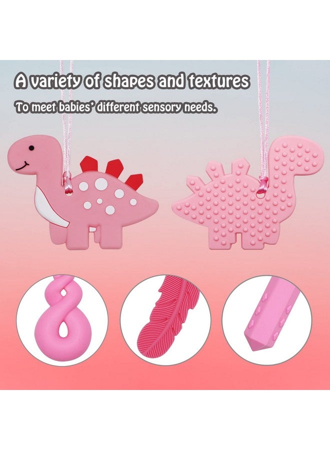 MaberryTech Direct Chew Necklace for Sensory Kids Girls, 5 Pack Chewy Necklace Sensory Chew Toys for Autistic Children or Adults with ADHD, SPD, Anxiety, Silicone Pink Dinosaur Stim Toy - BPA Free - Image 1
