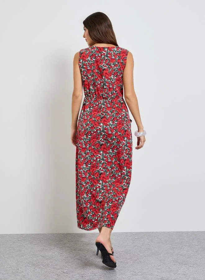 Take Two red floral Red Floral Print Sleeveless Midi Dress for Women | Best Price UAE