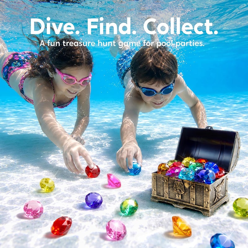 Sloosh Diving Gems Pool Toys,16 Big Colorful Diamond with Pirate Treasure Chest,Swim Dive Toy for Kids Underwater Gemstone Swimming Training Gift Water Toys Pool Games(Silver) - Image 5