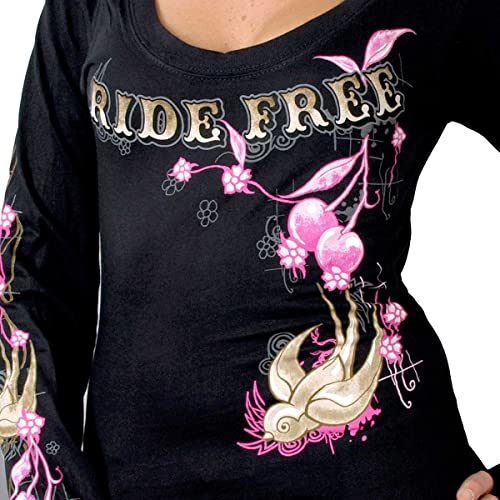 Hot Leathers GLC3131 BLACK, 2XL Cherries Scoopneck Ladies Long Sleeve Tee - Junior Cut (Black, XX-Large) - Image 2