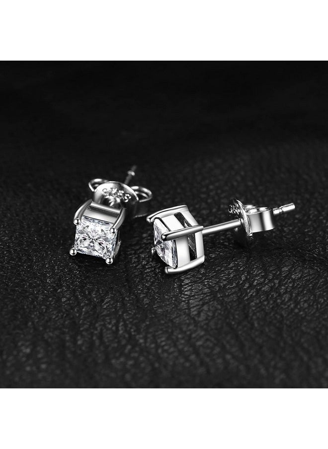 JewelryPalace - Princess Cut 0.8Ct Moissanite Solitaire Stud Earrings For Women, Square Shape 925 Sterling Silver 14K White Gold Plated Earrings For Her, Classic Simulated Diamond Earrings Vvs D-F - Image 1