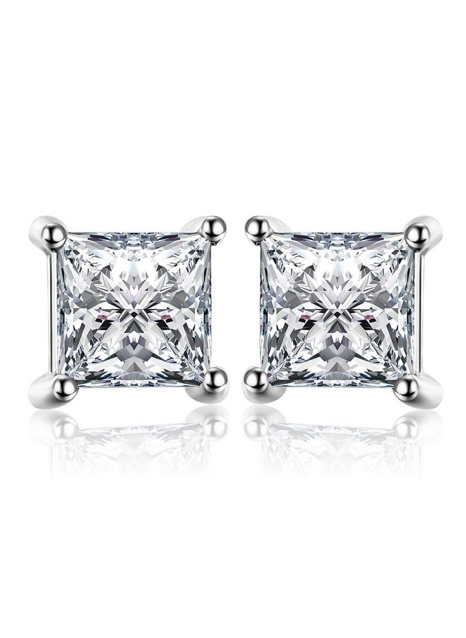 JewelryPalace - Princess Cut 0.8Ct Moissanite Solitaire Stud Earrings For Women, Square Shape 925 Sterling Silver 14K White Gold Plated Earrings For Her, Classic Simulated Diamond Earrings Vvs D-F - Image 1