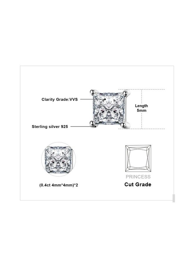 JewelryPalace - Princess Cut 0.8Ct Moissanite Solitaire Stud Earrings For Women, Square Shape 925 Sterling Silver 14K White Gold Plated Earrings For Her, Classic Simulated Diamond Earrings Vvs D-F - Image 1