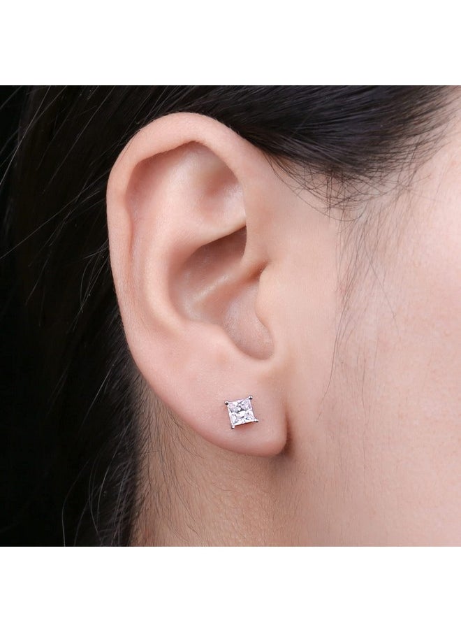 JewelryPalace - Princess Cut 0.8Ct Moissanite Solitaire Stud Earrings For Women, Square Shape 925 Sterling Silver 14K White Gold Plated Earrings For Her, Classic Simulated Diamond Earrings Vvs D-F - Image 1