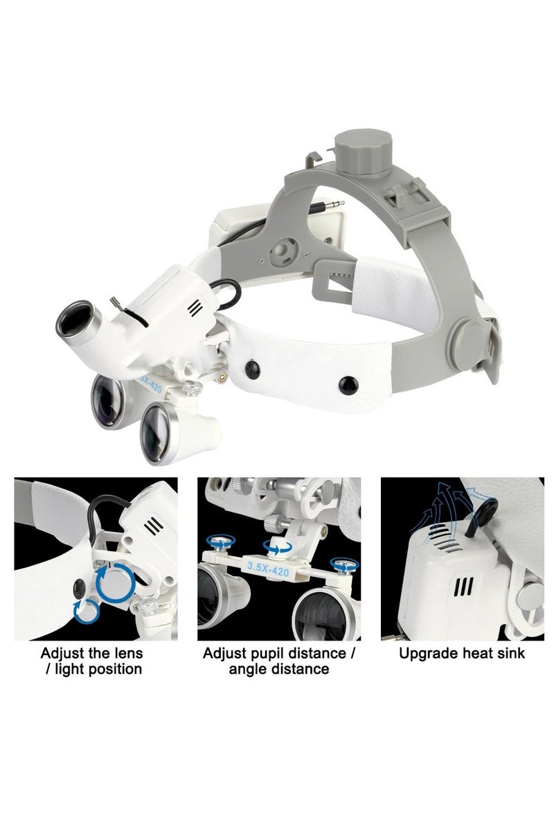 عدسة مكبرة للأسنان 2.5x 3.5x مصباح أمامي جراحي 5 واط مصباح أمامي لاسلكي مكبر للأسنان مكبر جراحي أسود - نطاق 3.5x - Image 3