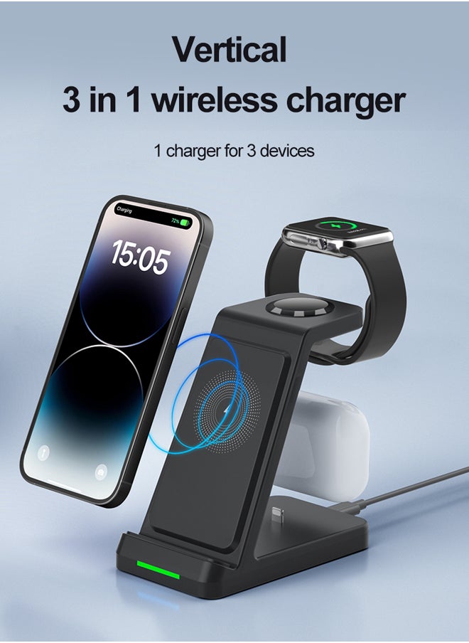 MiOne 3 in 1 15W Wireless Fast Charging Station Black  - Image 2