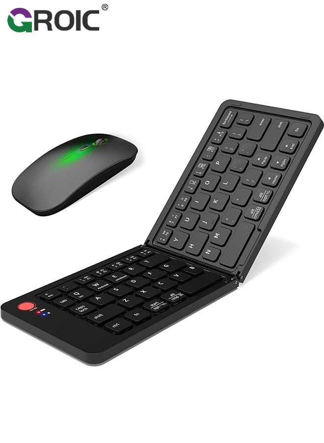 GROIC Foldable Bluetooth Keyboard and Mouse Combo, Rechargeable Wireless Ultra Slim Pocket Size, Compatible with iOS Windows Android, for Computer PC Laptop MacBook iPad iPhone Smartphone Tablet  - Image 1
