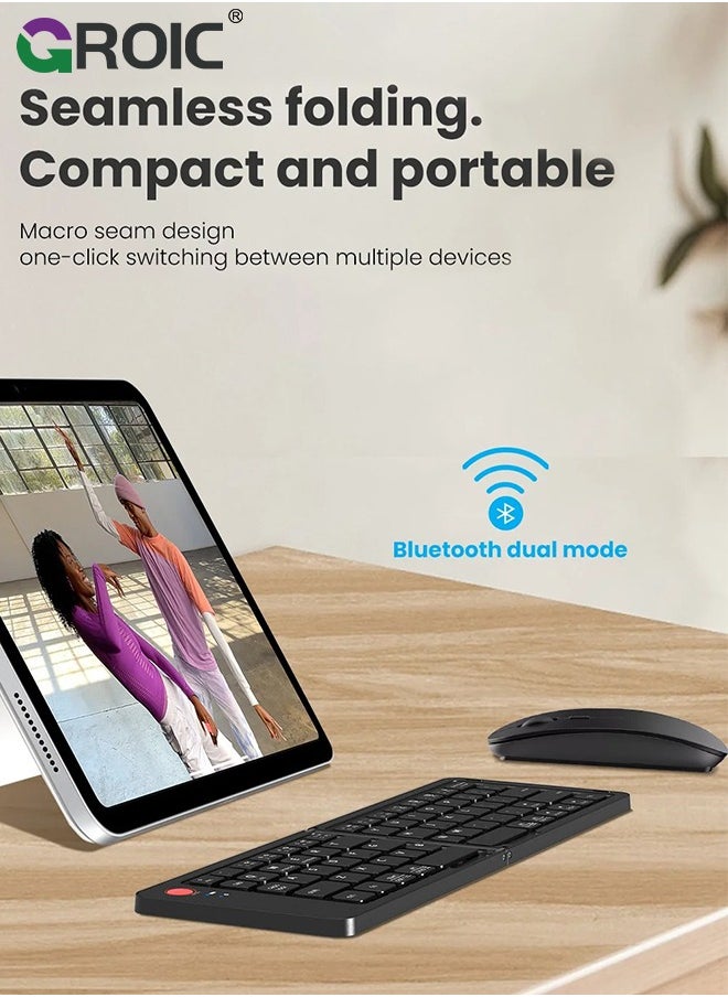 GROIC Foldable Bluetooth Keyboard and Mouse Combo, Rechargeable Wireless Ultra Slim Pocket Size, Compatible with iOS Windows Android, for Computer PC Laptop MacBook iPad iPhone Smartphone Tablet  - Image 2