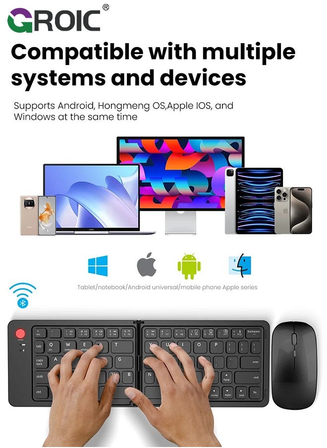 GROIC Foldable Bluetooth Keyboard and Mouse Combo, Rechargeable Wireless Ultra Slim Pocket Size, Compatible with iOS Windows Android, for Computer PC Laptop MacBook iPad iPhone Smartphone Tablet  - Image 3