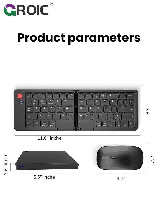GROIC - Foldable Bluetooth Keyboard and Mouse Combo, Rechargeable Wireless Ultra Slim Pocket Size, Compatible with iOS Windows Android, for Computer PC Laptop MacBook iPad iPhone Smartphone Tablet - Image 1