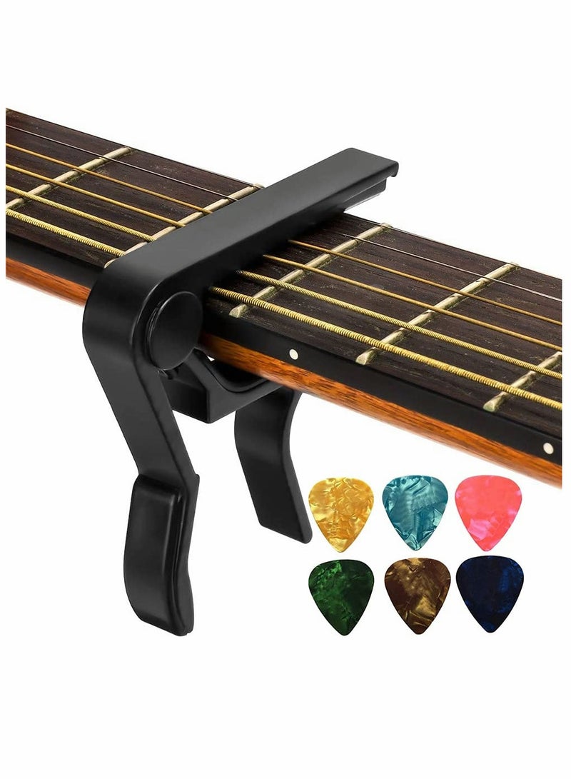 SOLARAE Guitar Picks Guitar Capo Acoustic Guitar Accessories Trigger Capo Key Clamp Black With 6 Pcs Guitar Picks - Image 1