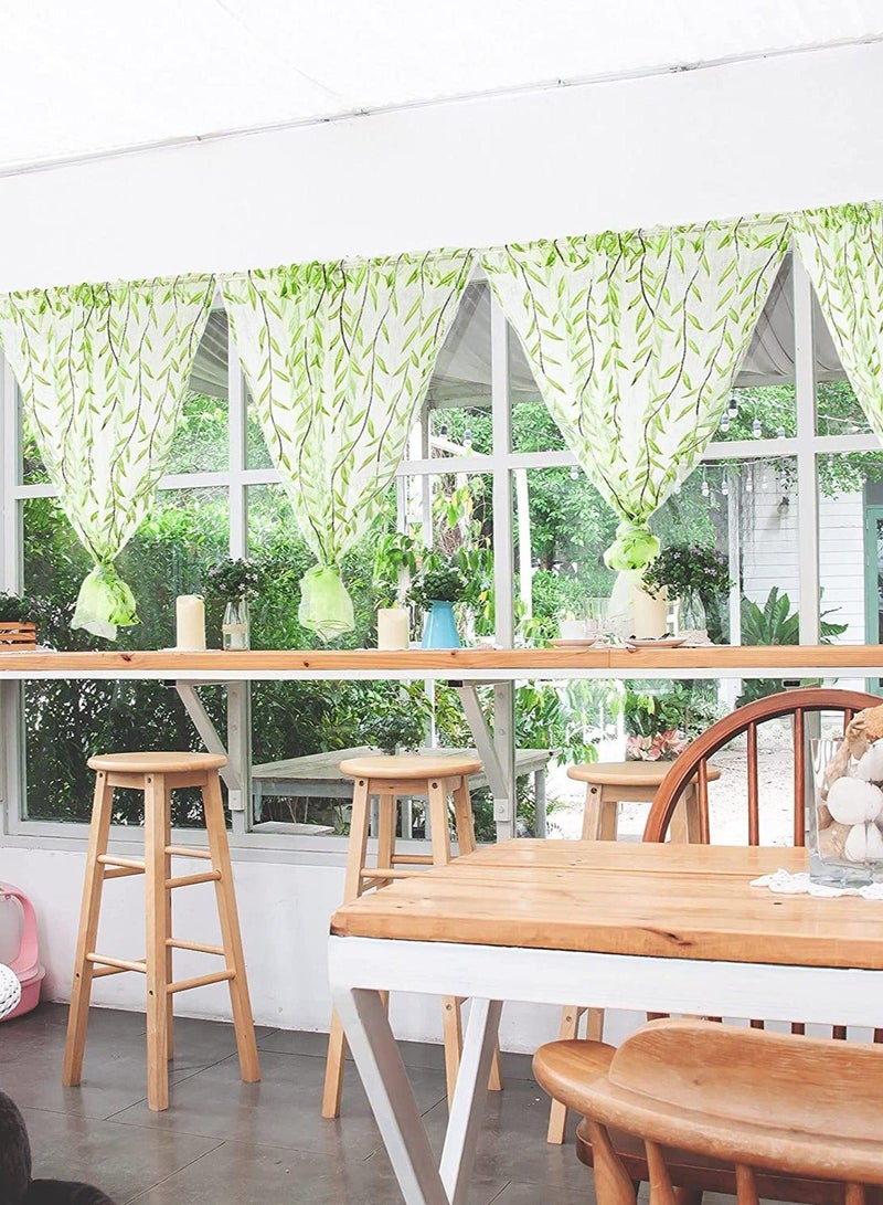 XiuWoo Green Sheer Curtains 39 X 106 Inches Long 2 Panels, Semi Voile Window Curtains, Willow Botanical Curtain for Living Room Balcony Sunroom Closet Doorway,Light - Image 4