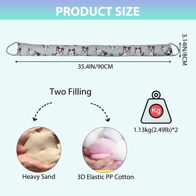 SANFERGE Weighted Door Draft Stopper, 2 Pack 36 Inch Under Door Blocker, Bottom of Door Window Air Noise Light Gap Filler, Saving Energy Cartoon Print Canvas Cotton 2.2Lb - Image 2