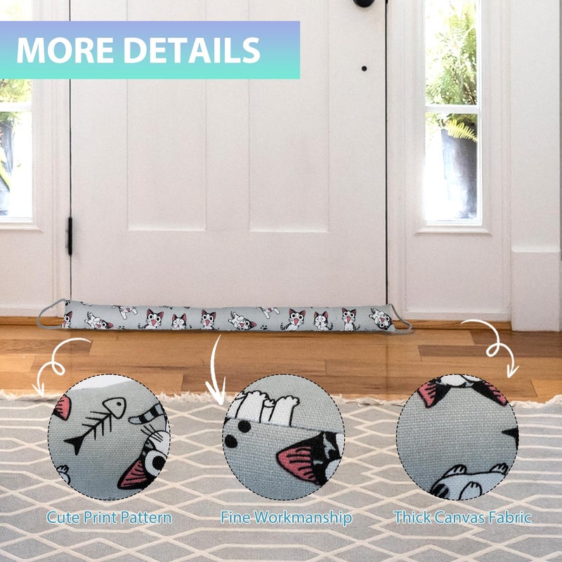 SANFERGE Weighted Door Draft Stopper, 2 Pack 36 Inch Under Door Blocker, Bottom of Door Window Air Noise Light Gap Filler, Saving Energy Cartoon Print Canvas Cotton 2.2Lb - Image 5