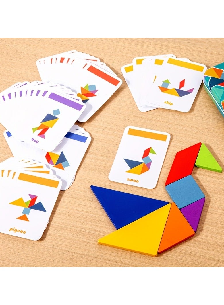 أحجية تانغرام خشبية ملونة - لعبة تعليمية للرياضيات والهندسة للأطفال الصغار، هدية مثالية - Image 4