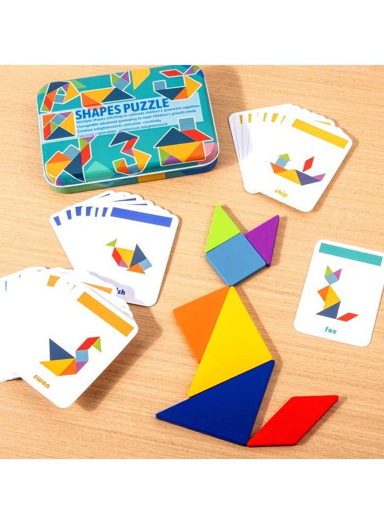 أحجية تانغرام خشبية ملونة - لعبة تعليمية للرياضيات والهندسة للأطفال الصغار، هدية مثالية - Image 2