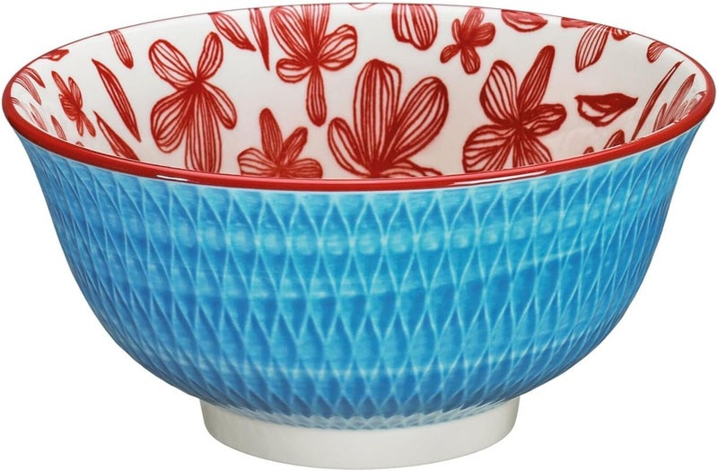 Cilio Amici Decorated Porcelain Bowl 17 Ounce Capacity 6 D x 275 H Set of 6 Rhombuses Textured Pattern Blue - Image 1