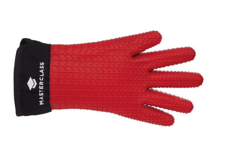 MasterClass Waterproof and HeatResistant Silicone Oven Glove with Fingers  Red